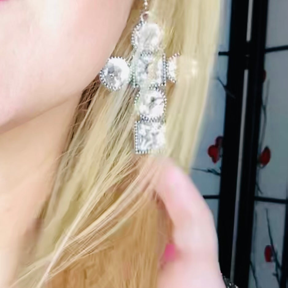 Crystal Cross Earrings